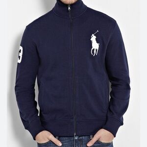 Polo Ralph Lauren Vintage Sweater Cardigan Y2K Navy Jacket White Big Pony Zip Up